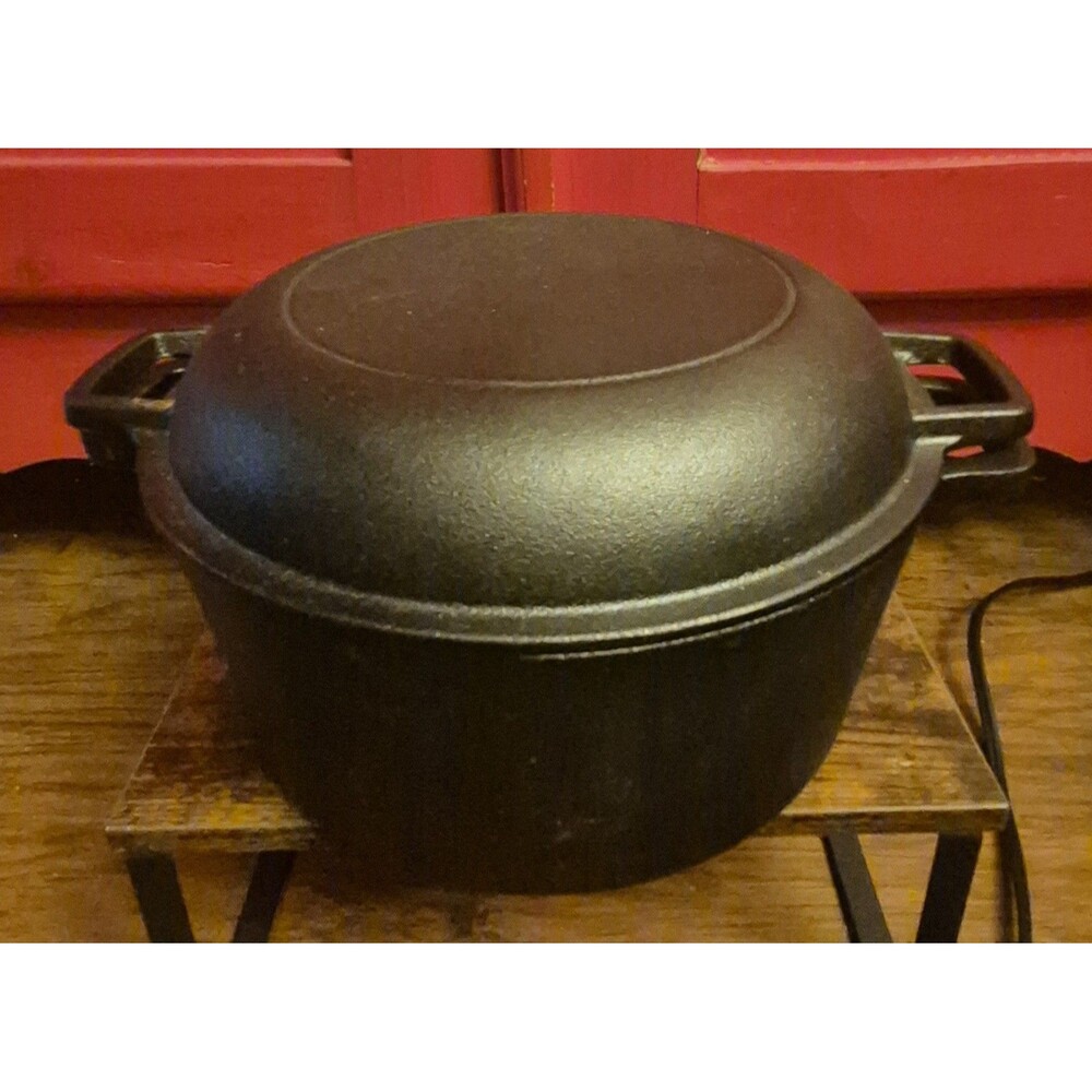 Bruntmor Cast Iron 2 in 1 Double Dutch Oven casserole pan skillet lid 5 qt 10"